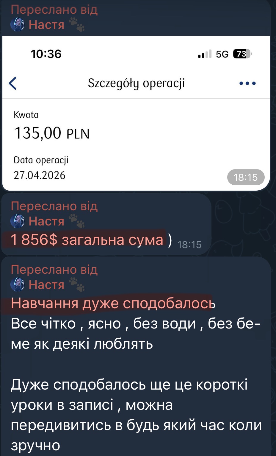 Відгук про формат навчання: чітко, без води, короткі уроки в записі, $1 856 загалом